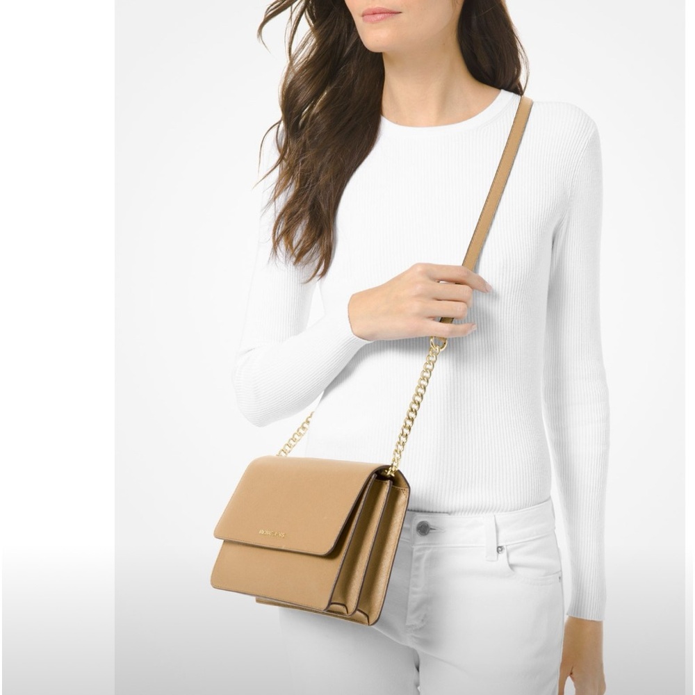 Michael Kors Daniela Large Saffiano Leather Crossbody Bag Nude color Beige